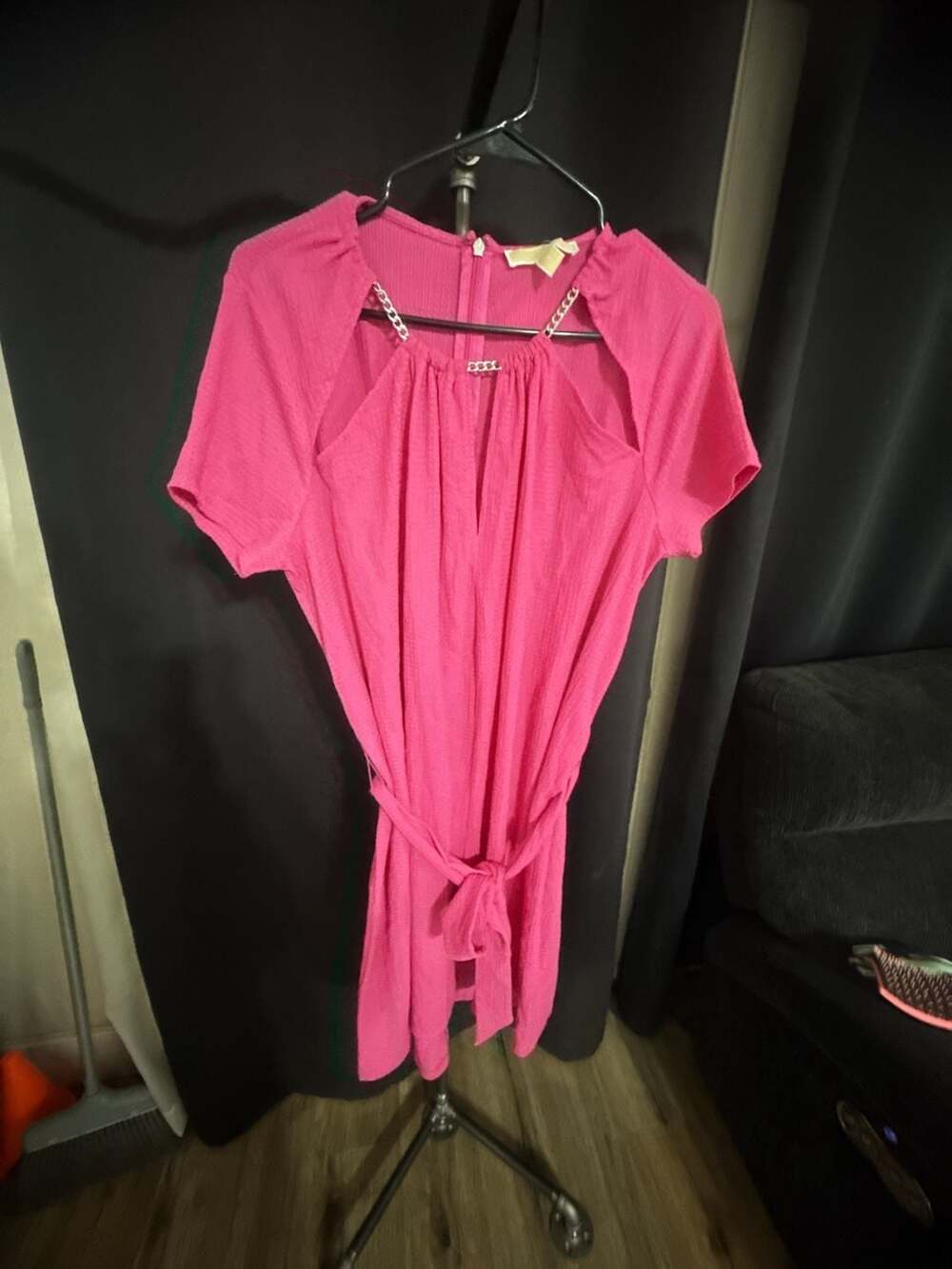NWT Michael Michael Kors Dress Size L Pink Chain Detail Tie Waist